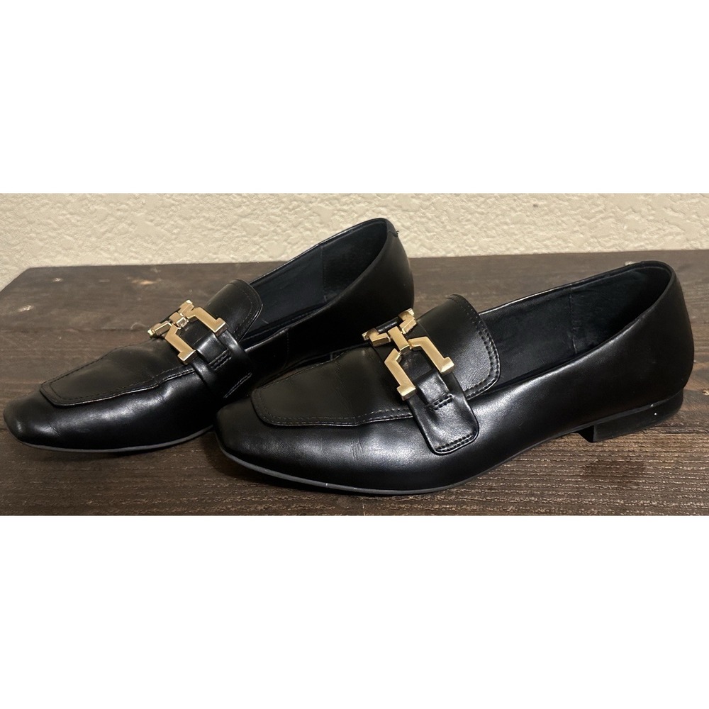 Steve Madden Ryann Women's 9 M Loafers Black Leather Gold Chain Bit Preppy - Picture 1 of 15